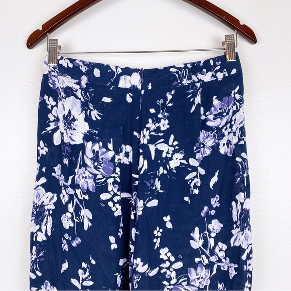 Lulu's Auckland Navy Blue Floral Print Wide-Leg Pants Size L - Picture 6 of 9